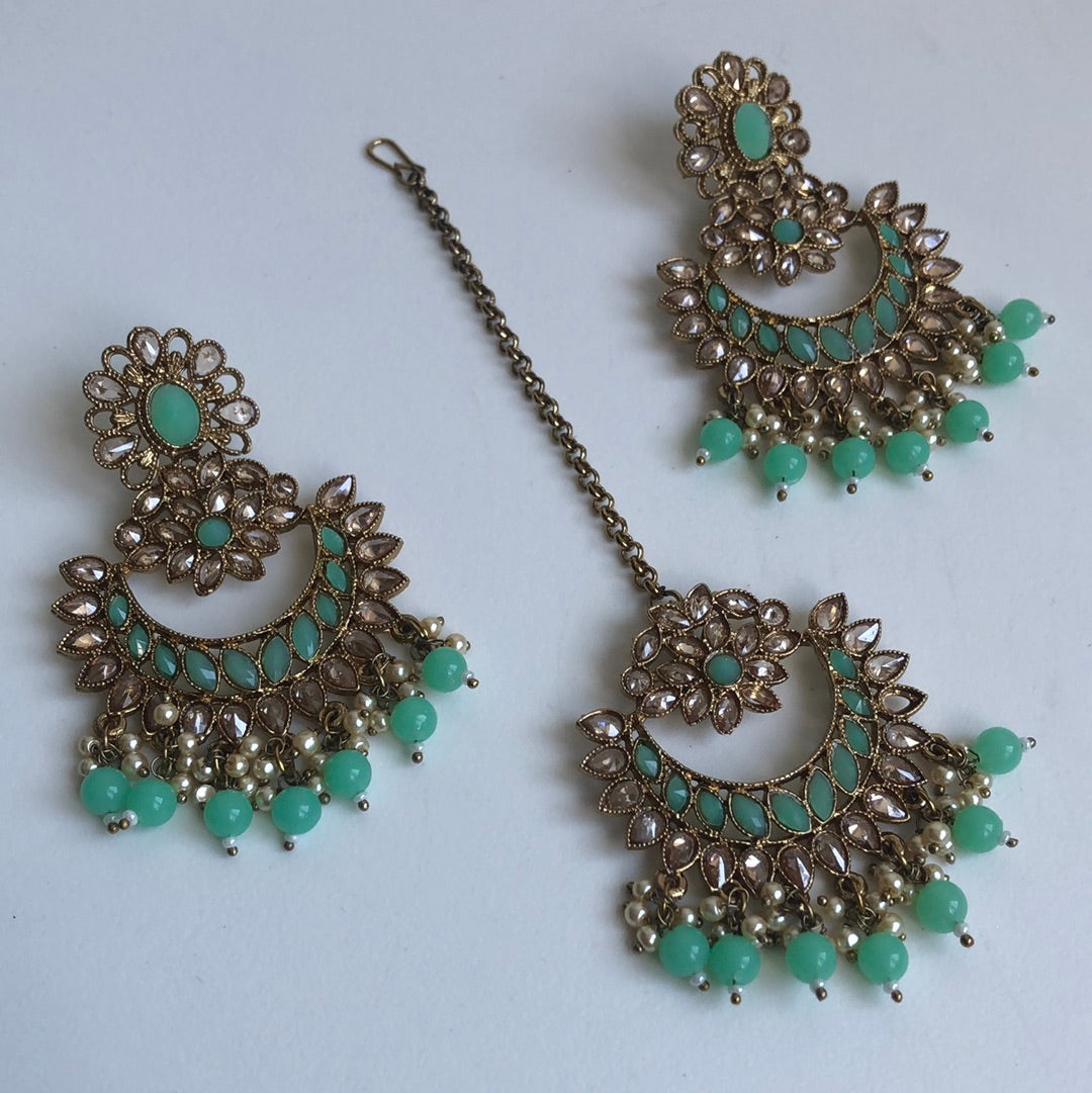 Neon Green Drop Earring Tikka Set