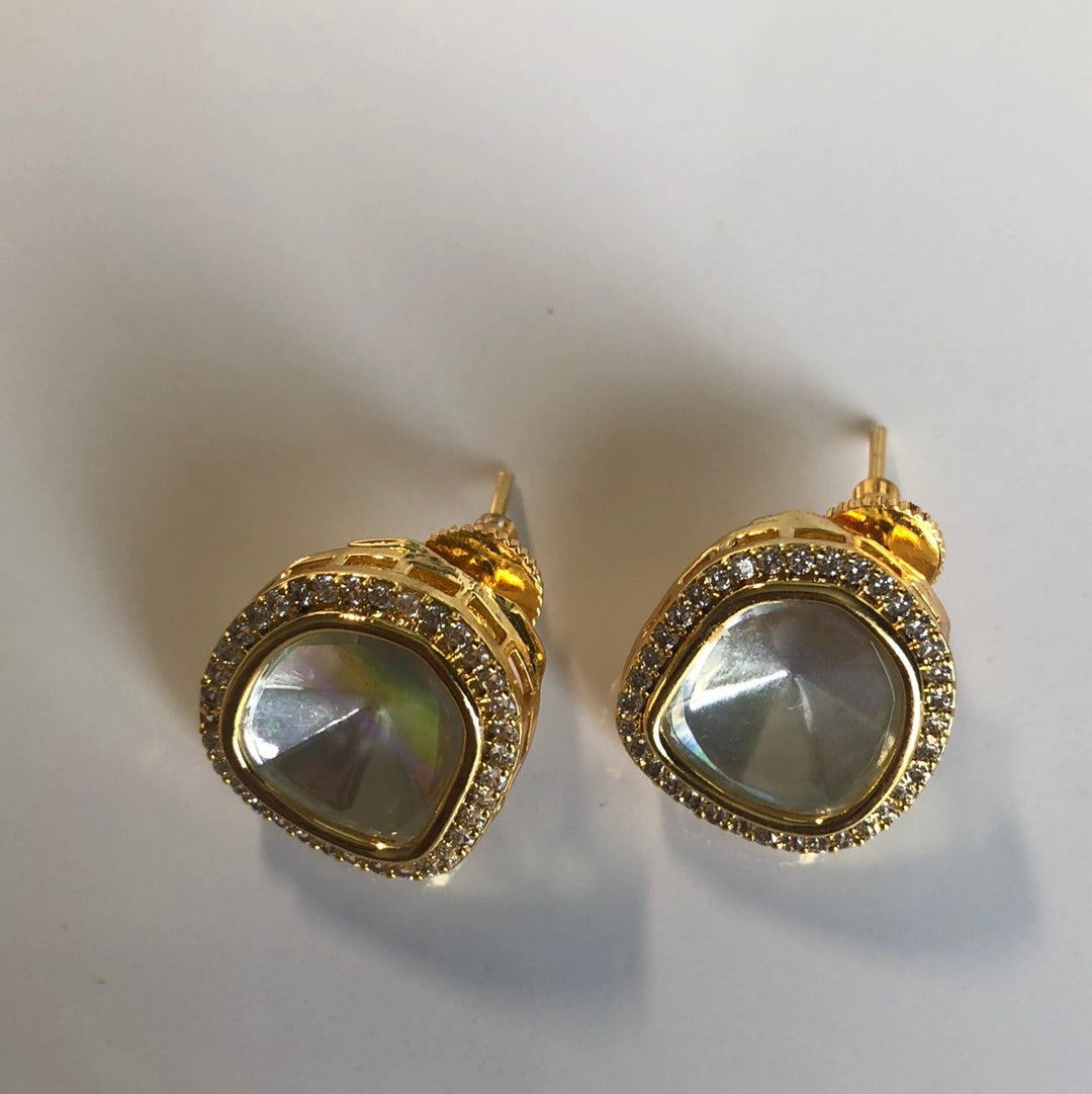 Gold Plated Kundan Cut Studs