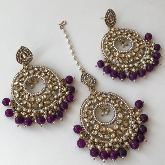 Purple Drop Earring Tikka Set