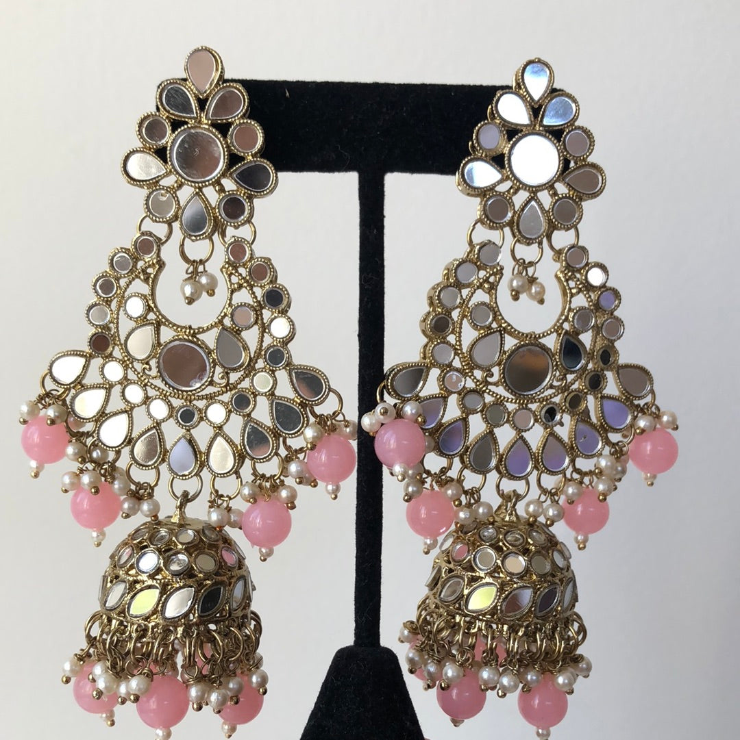 Mirrored Pink Pearl Jumke Earrings