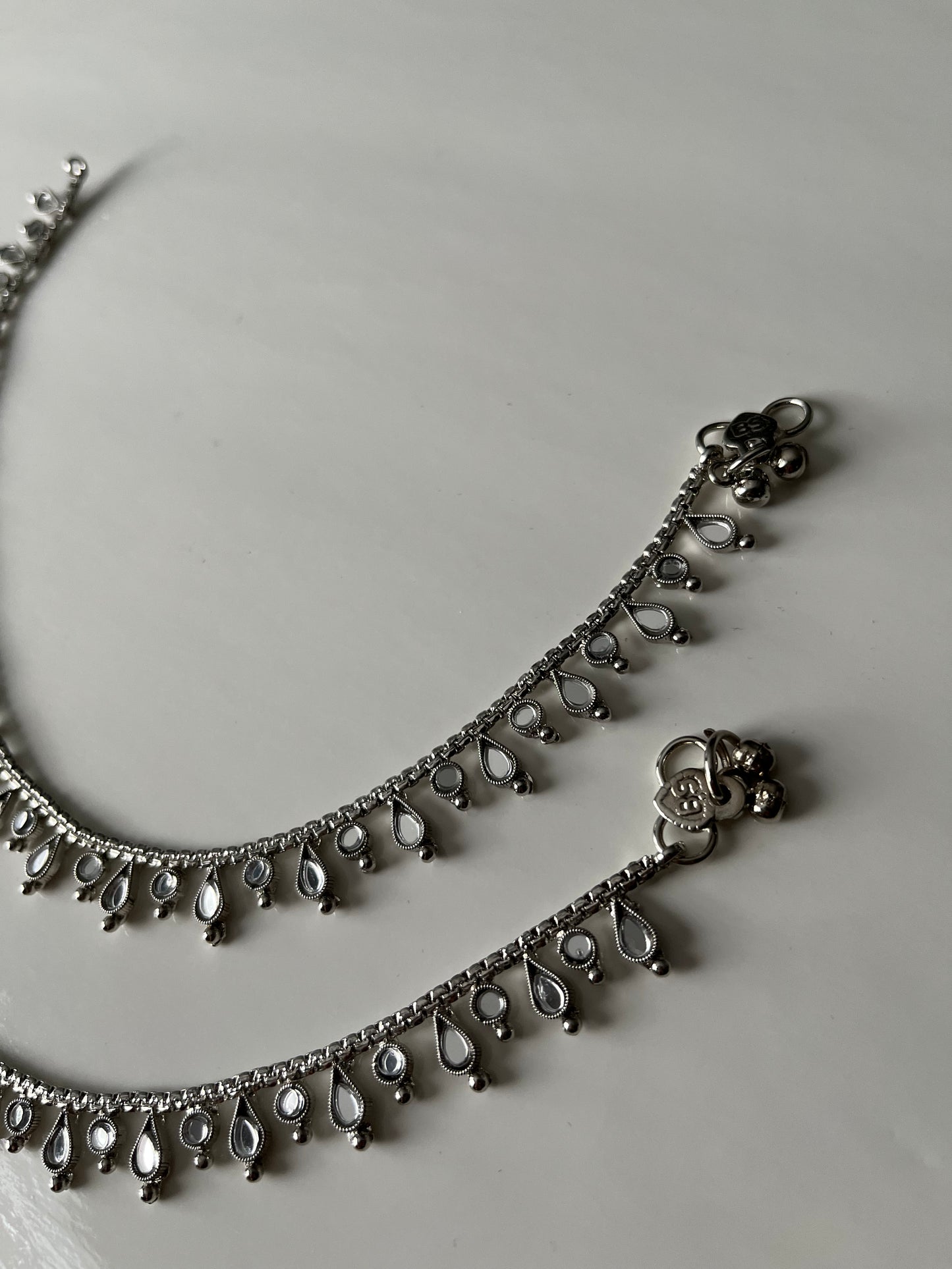 Silver Mirror Anklets Jhanjar