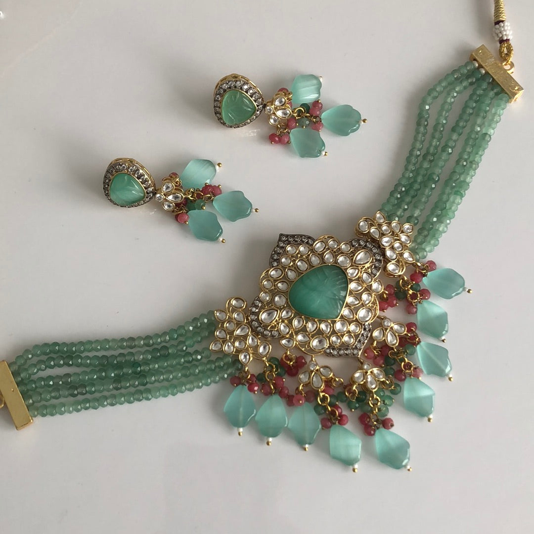 Pachi Kundan Sea Blue Stunning Showstopper Set