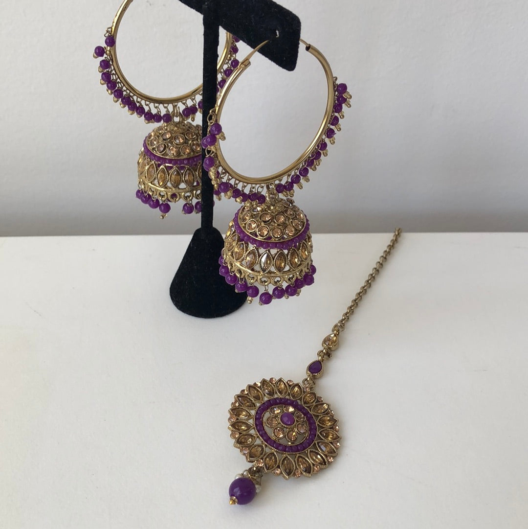 Purple Gold Jumke Earring Tikka Set