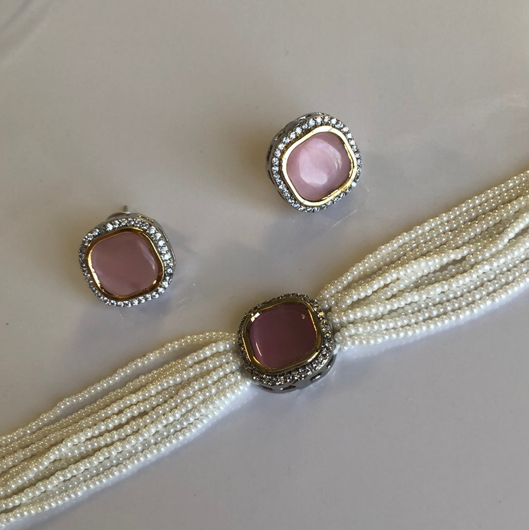 Pink Pearl Choker Earring