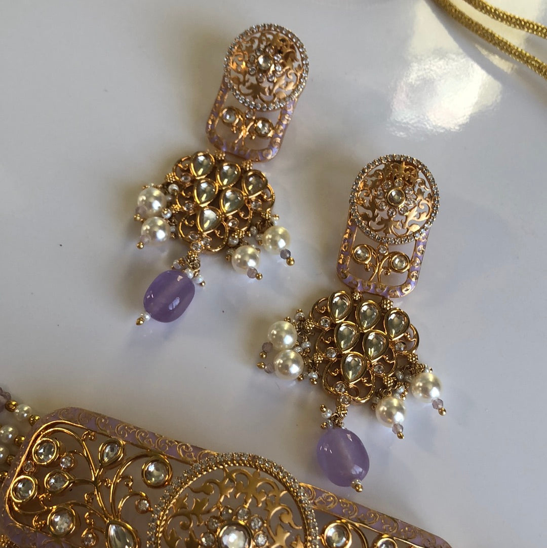 Lavender Gold Plated Choker Necklace Earrings