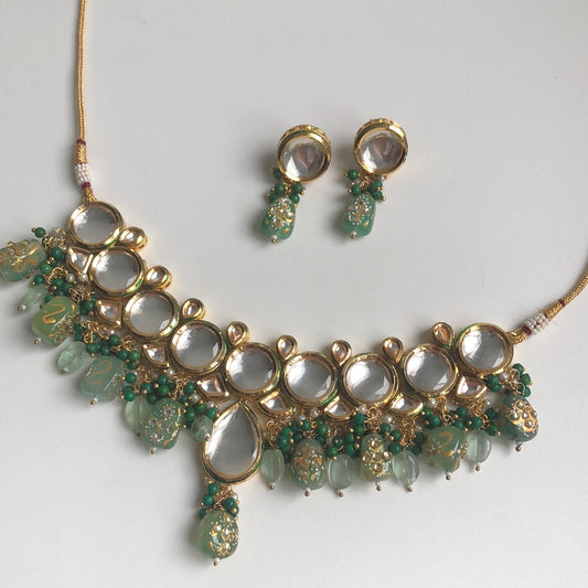 Sage Green Kundan Necklace Earring Set