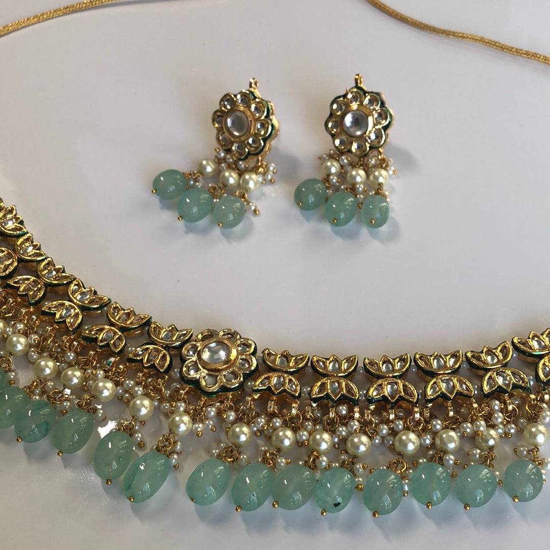 Green Blue Kundan Necklace Set