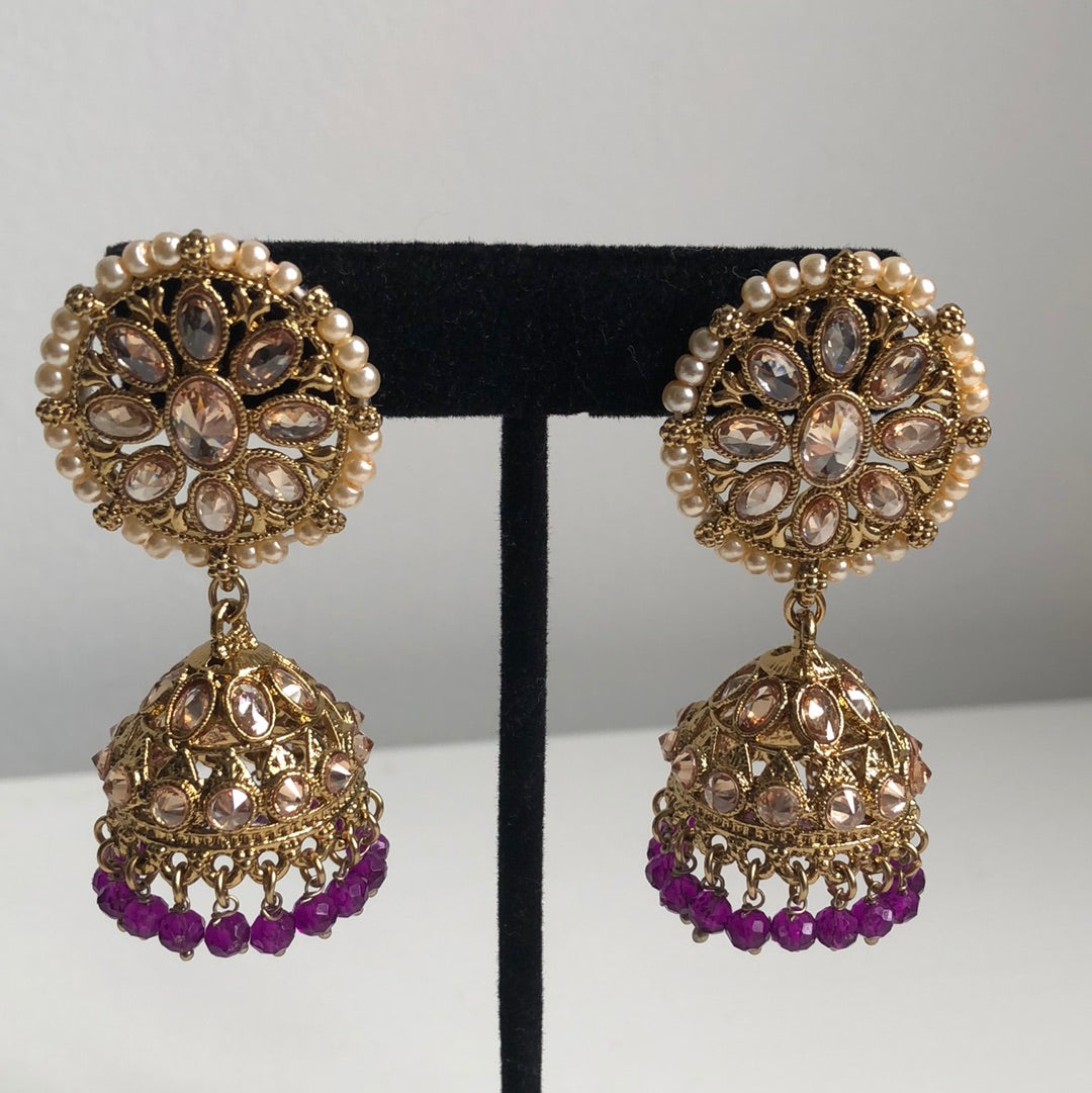 Purple Jumke Necklace Earring Tikka Set