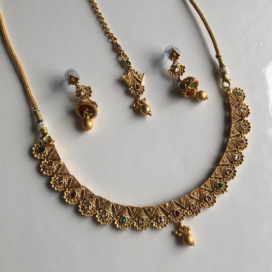 Antique Gold Necklace Earring Set