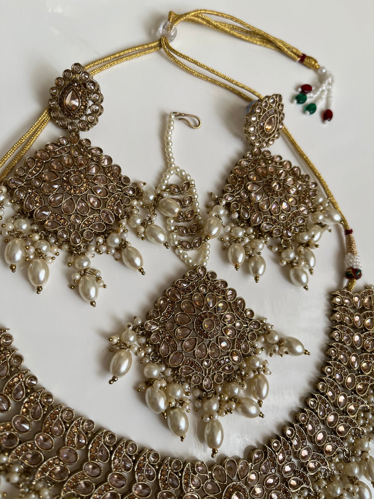 Gold Pearl Semi Bridal Spinal Tikka Set