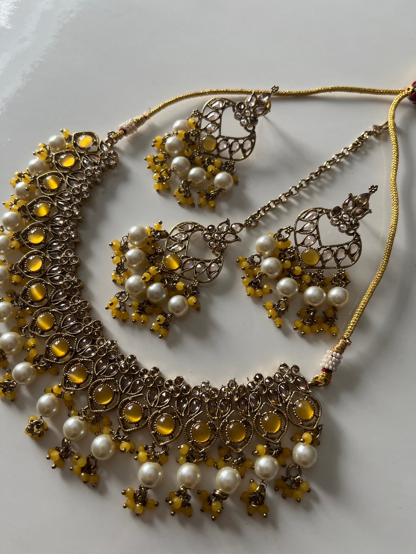 Yellow Pearl Necklace Set