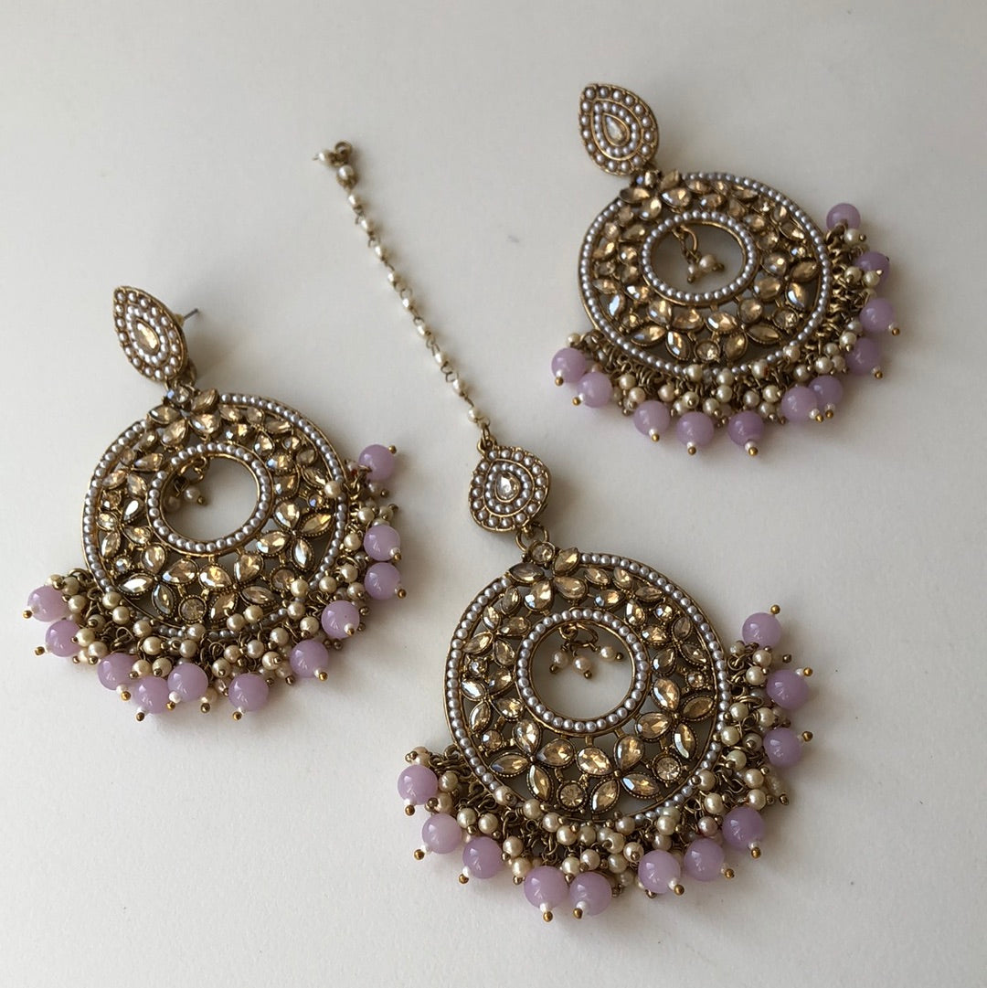 Lavender Drop Earring Tikka Set