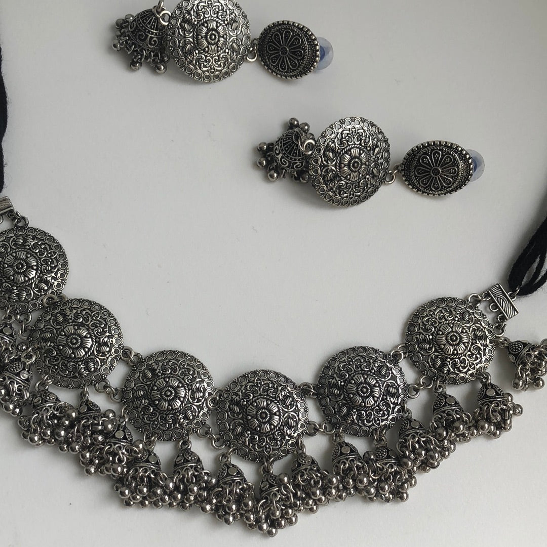 Oxidized Silver Necklace Earring Set