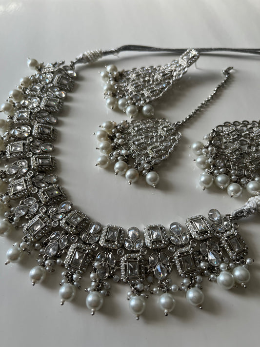 Silver Statement Choker/Necklace Set