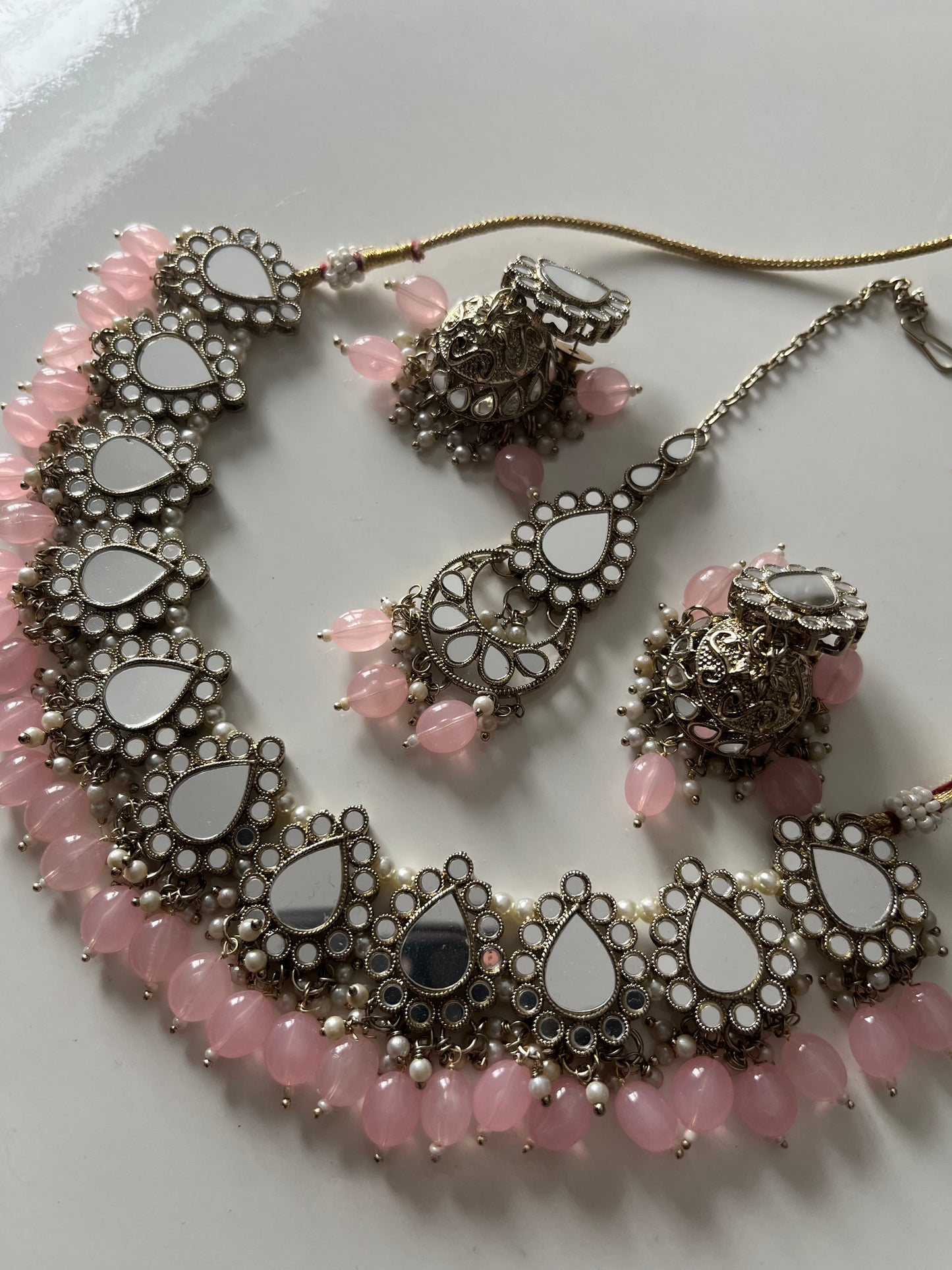 Baby Pink Mirror Necklace Set