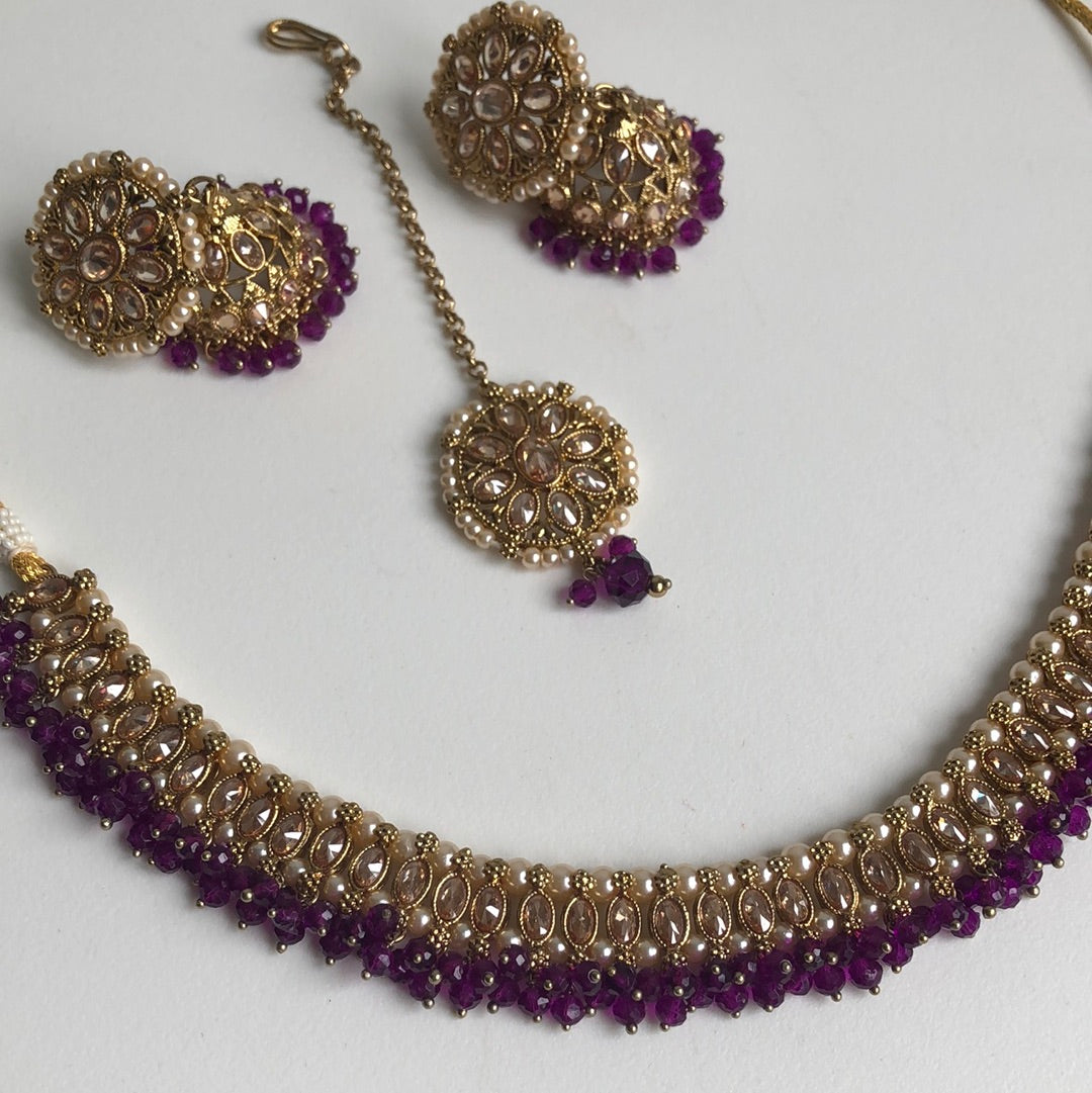 Purple Jumke Necklace Earring Tikka Set