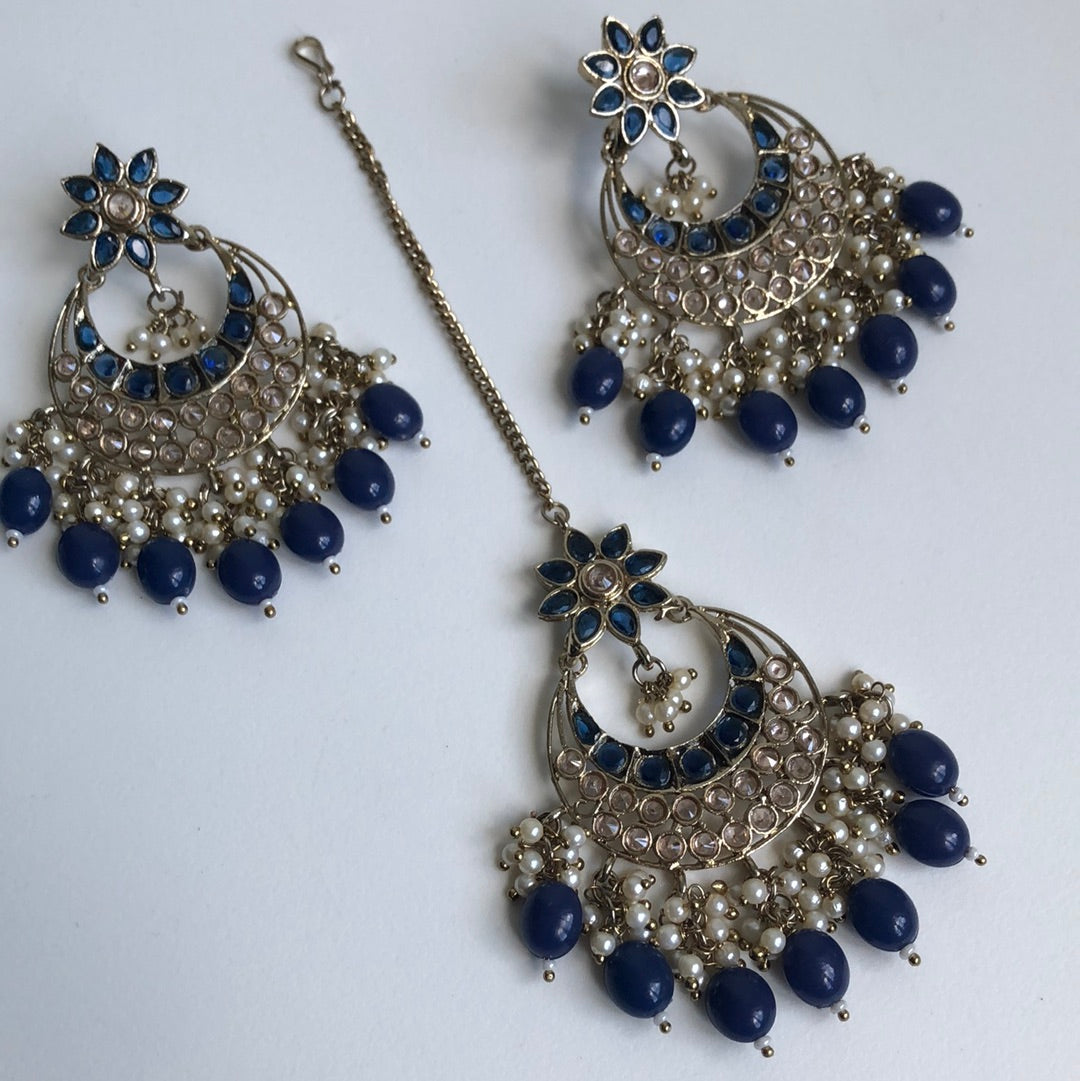 Navy Blue Earring Tikka Set