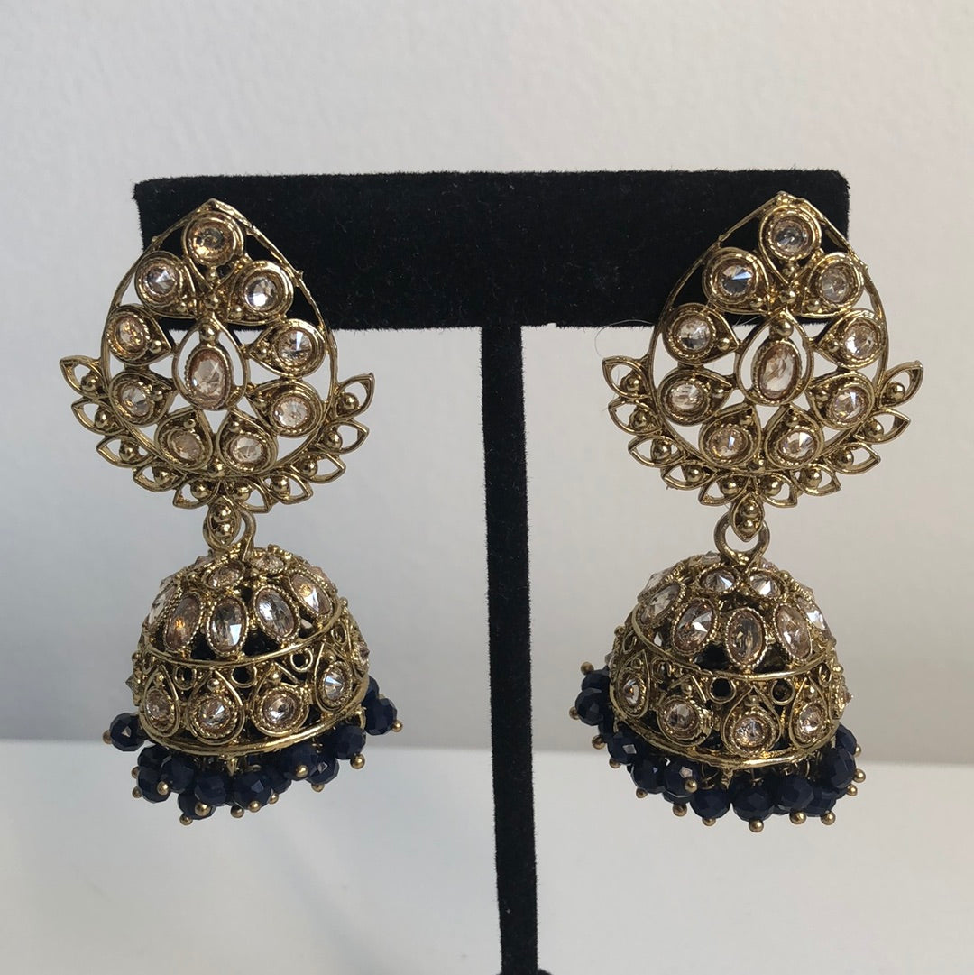 Navy Blue Gold Jumke Earring Tikka Set