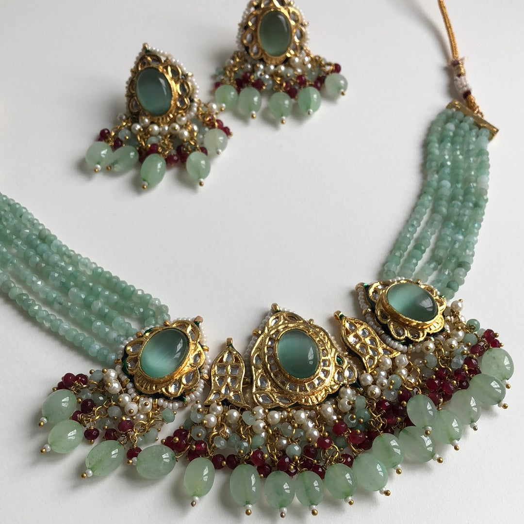 Sea Green Necklace Earrings Set