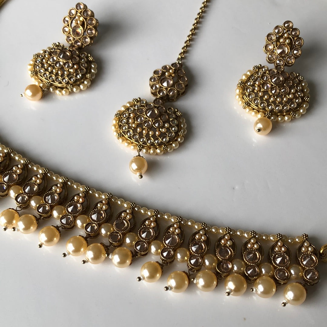 Drop Gold Necklace Earring Tikka Set