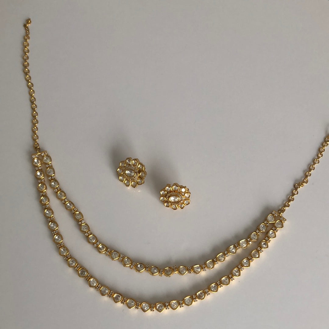 Gold Plated Double Strand Necklace Earring Set