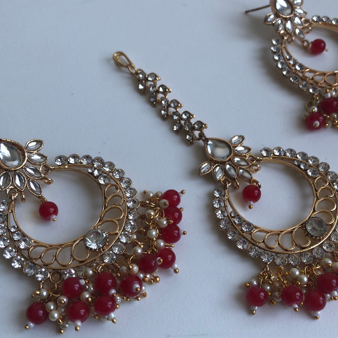 Crystal Red Earring Tikka Set