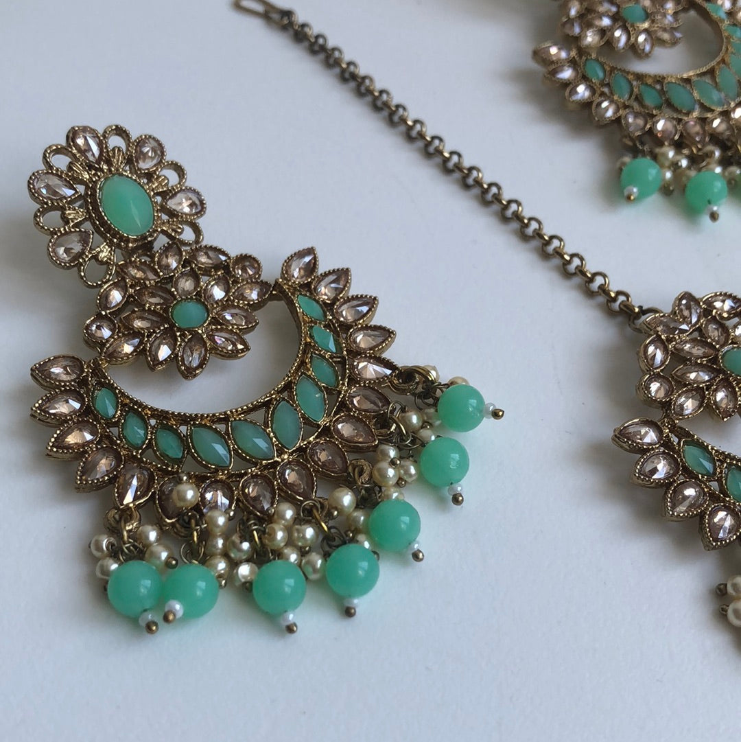 Neon Green Drop Earring Tikka Set