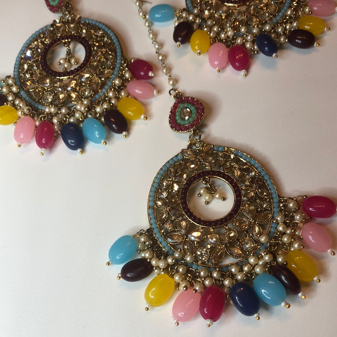 Multicolour Earrings Tikka Set