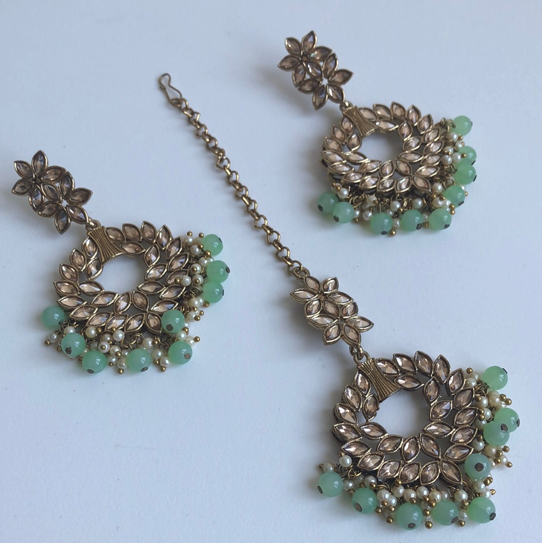 Light Green Gold Earring Tikka Set