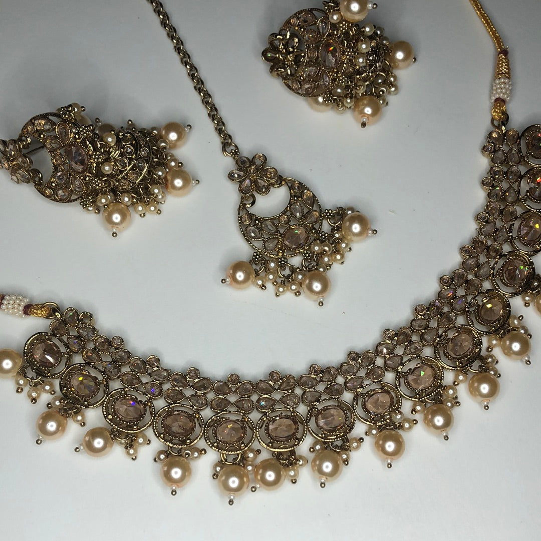 Gold Pearl Crystal Jumke Set