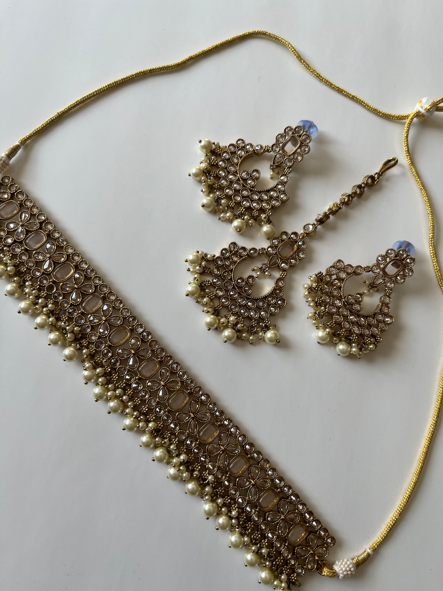 Polki Gold Geometric Floral Choker Earring Tikka Set