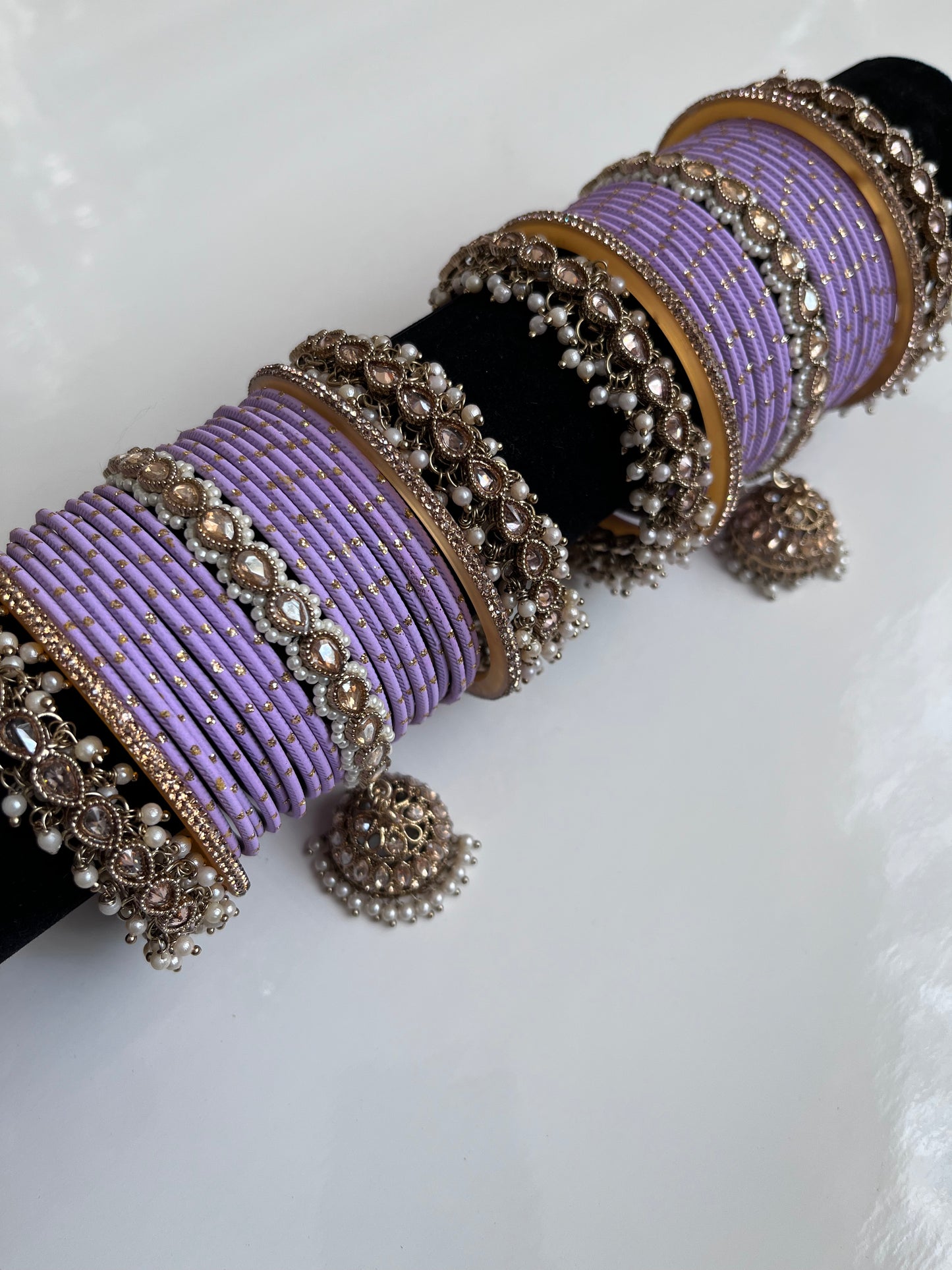 Lavender Polki Jumke Bangle Set