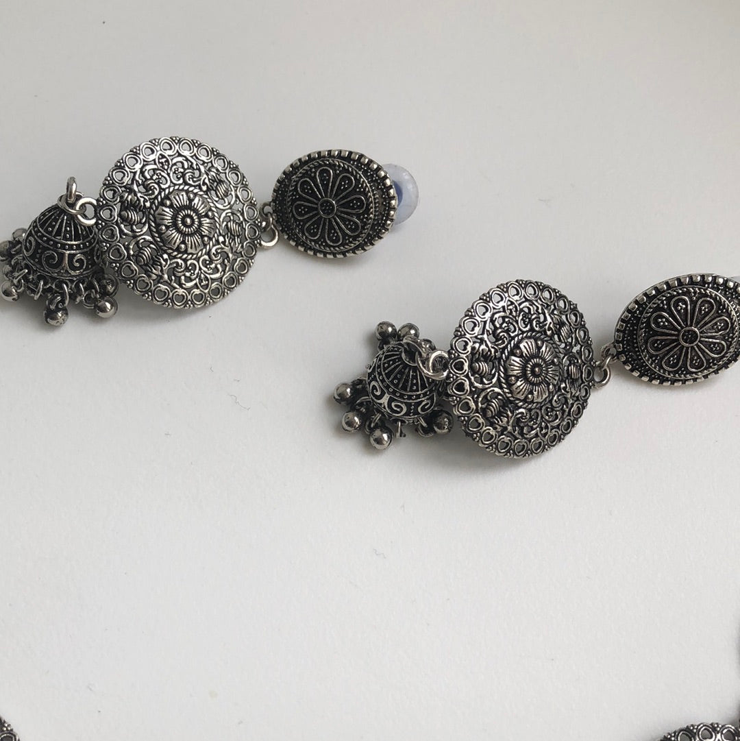 Oxidized Silver Necklace Earring Set