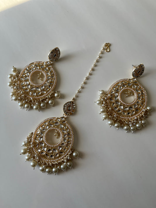 Pearl White Earring Tikka Set