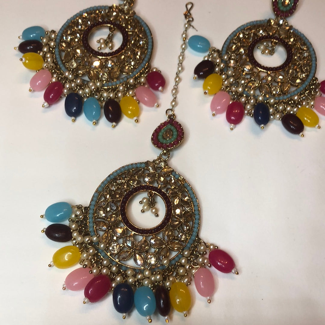 Multicolour Earrings Tikka Set