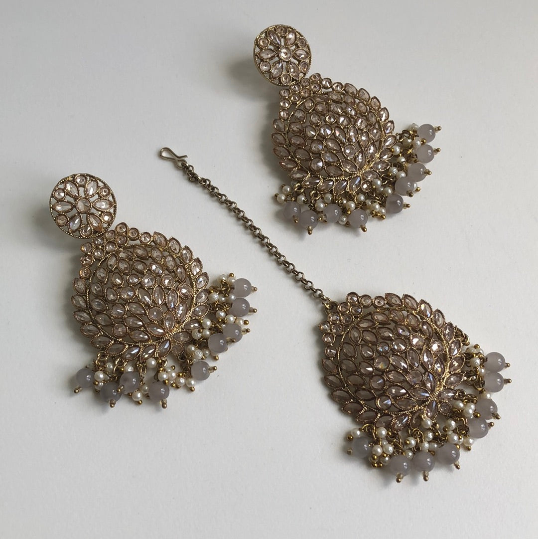 Royal Light Gray Earring Tikka Set