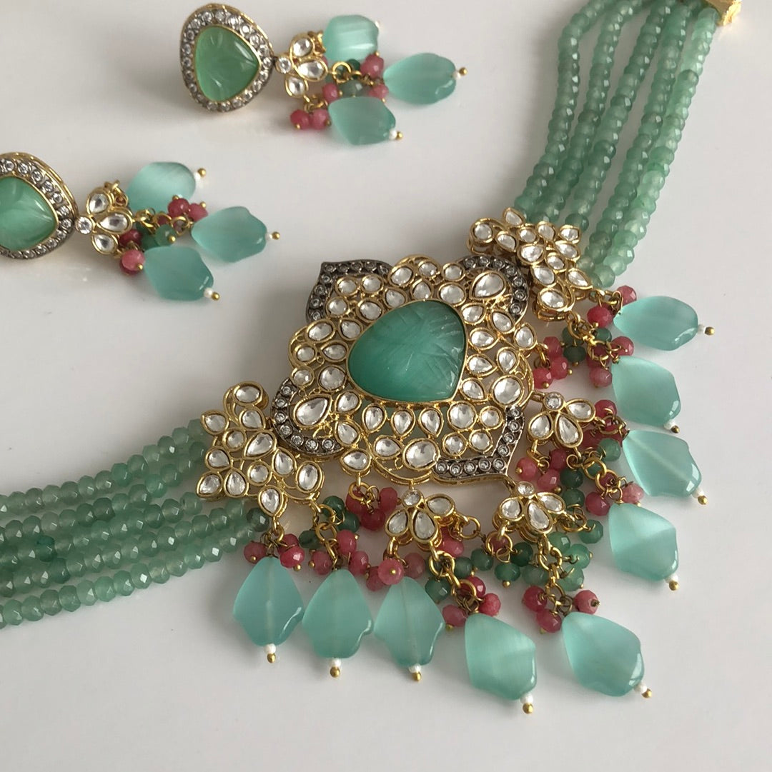 Pachi Kundan Sea Blue Stunning Showstopper Set