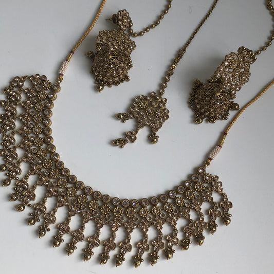 Stunning Gold Necklace Earring Tikka Set