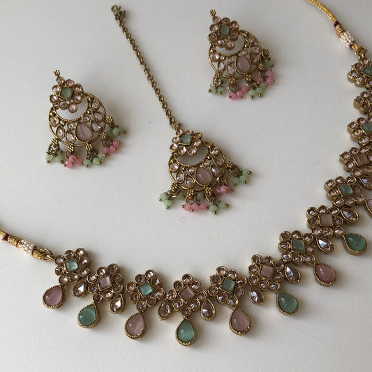 Two Tone Necklace Earring Tikka set