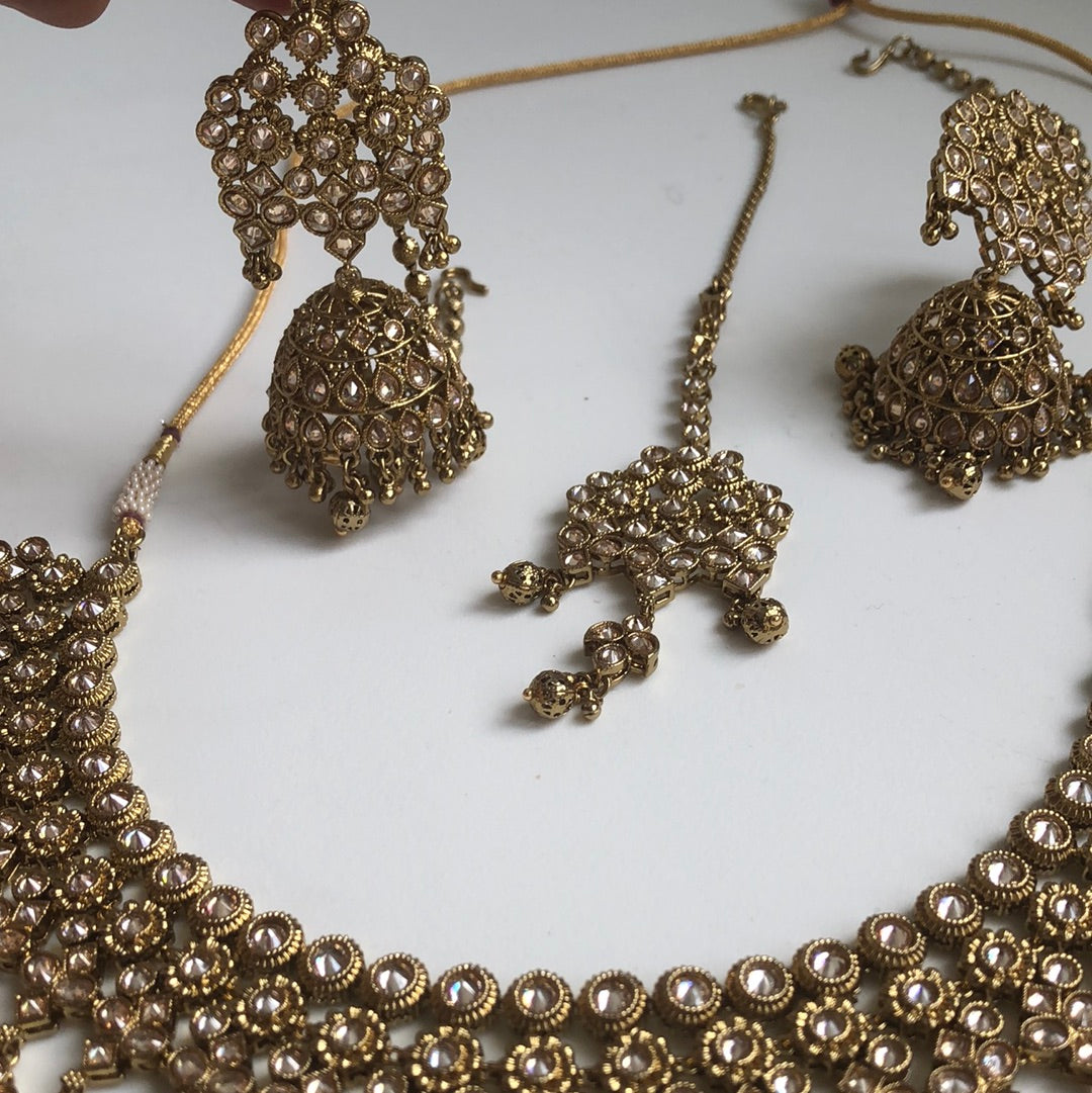 Stunning Gold Necklace Earring Tikka Set