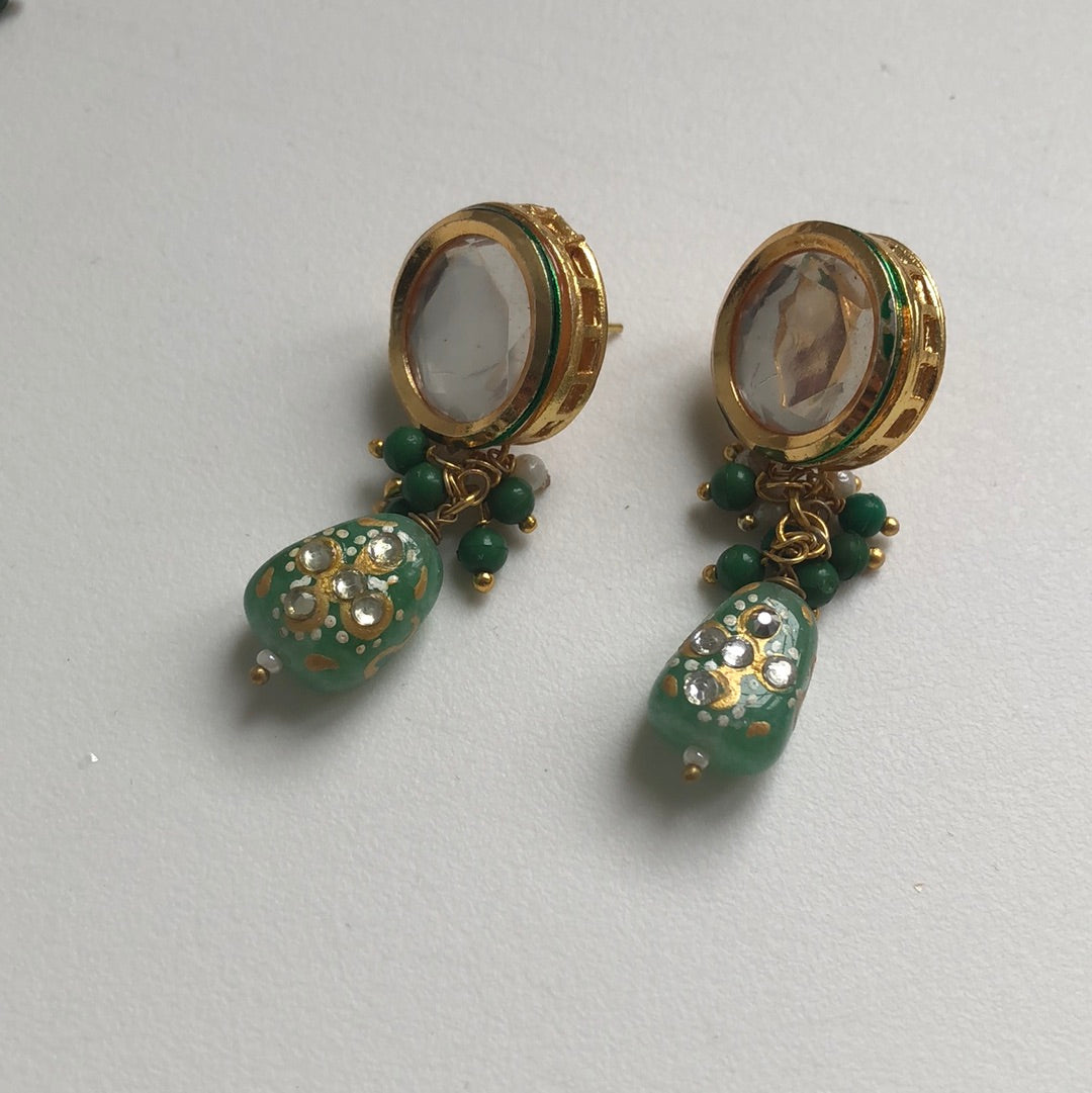 Sage Green Kundan Necklace Earring Set