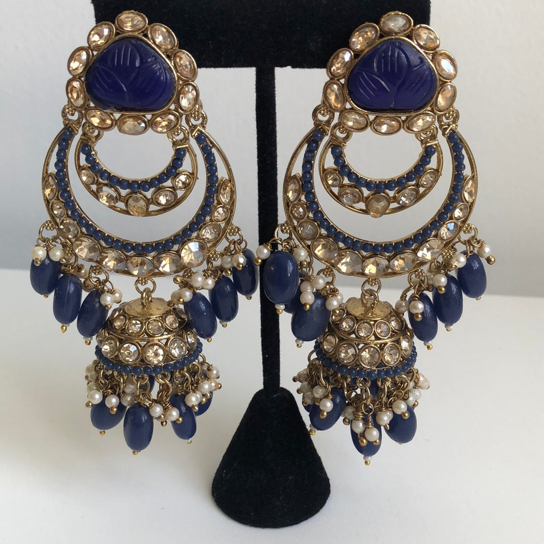 Navy Blue Jumke Earring Tikka Set