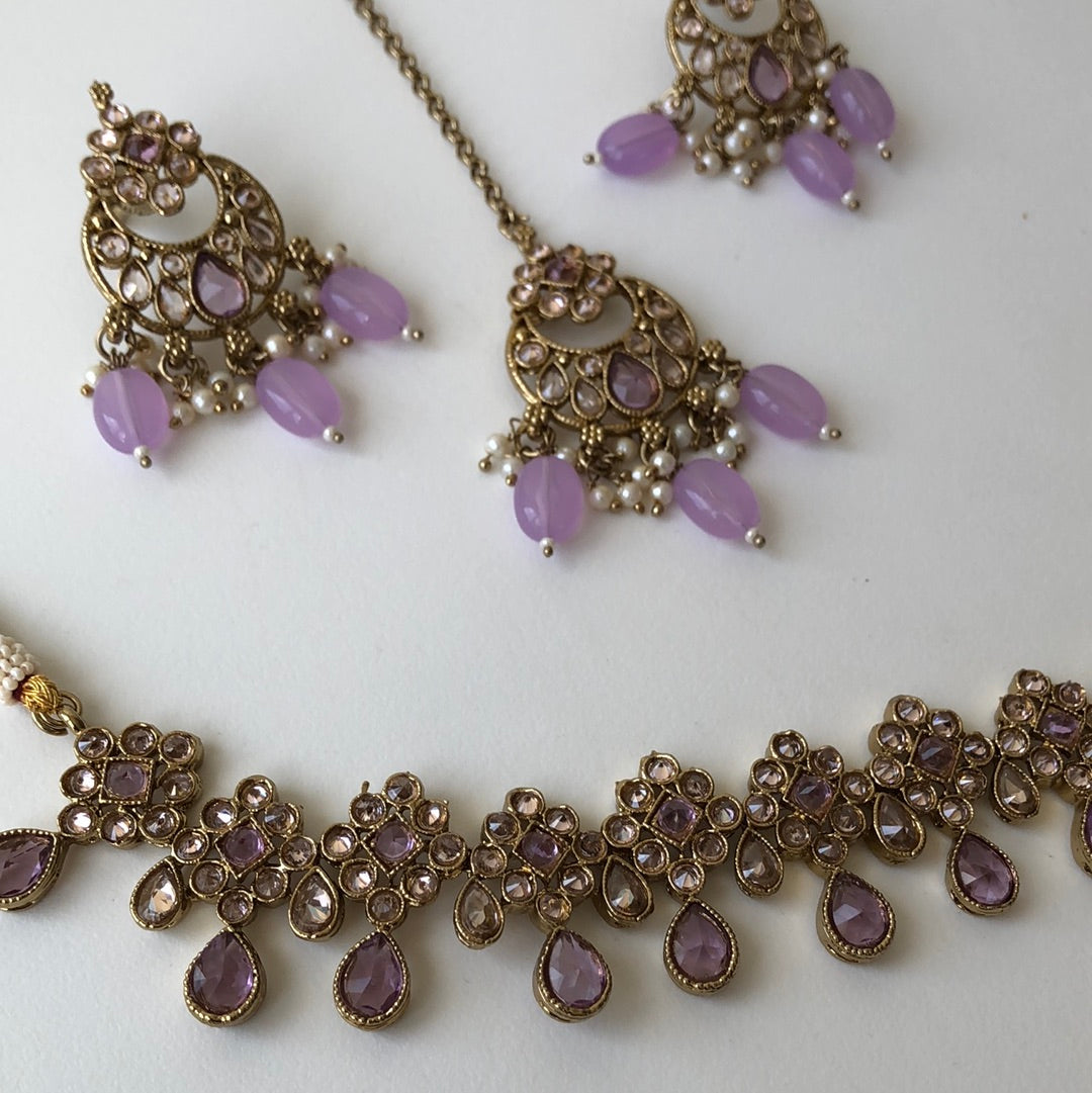 Lavender Necklace Earring Tikka Set