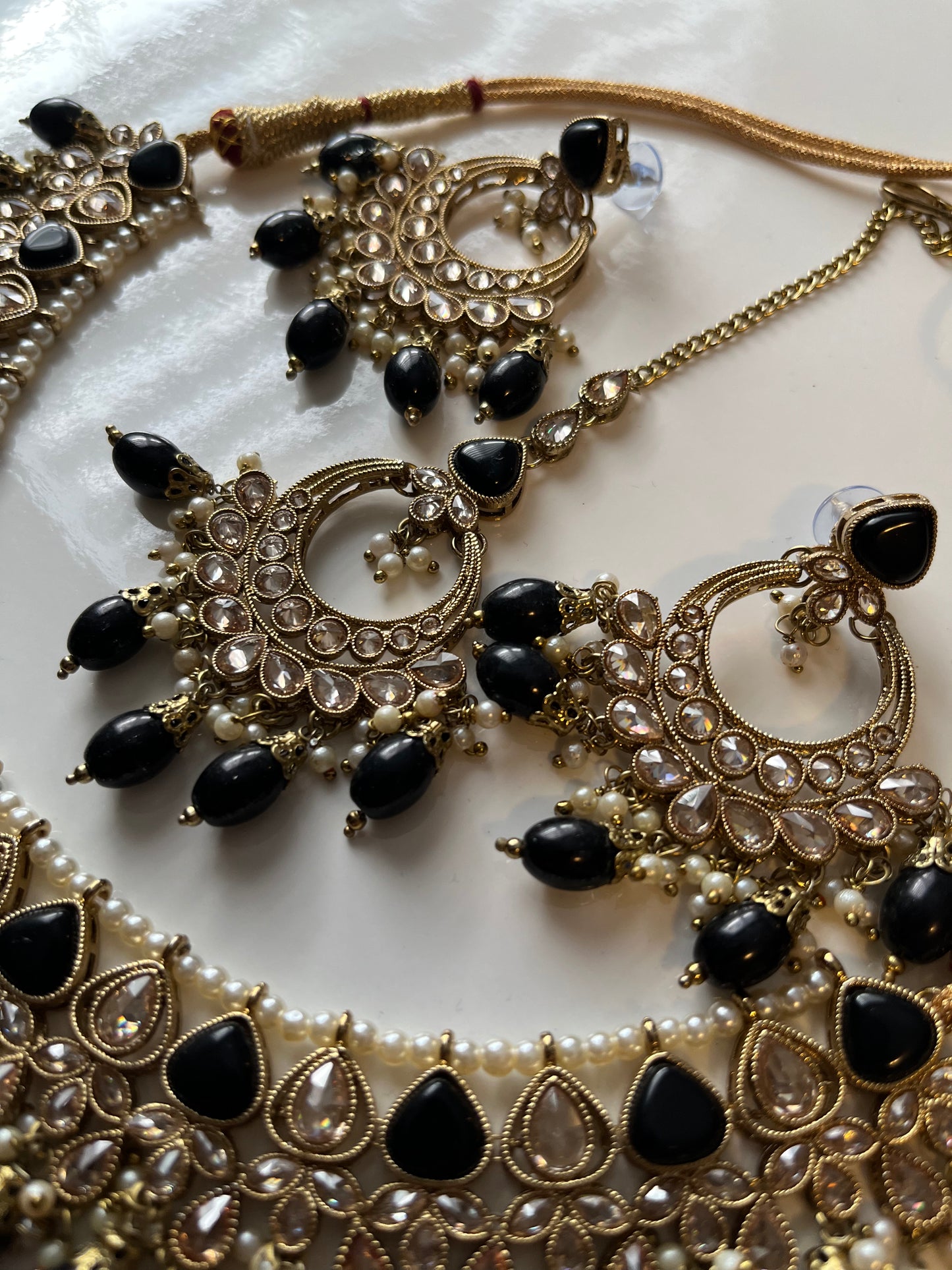 Black Polki Necklace Earring Tikka Set