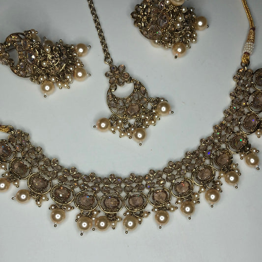 Gold Pearl Crystal Jumke Set