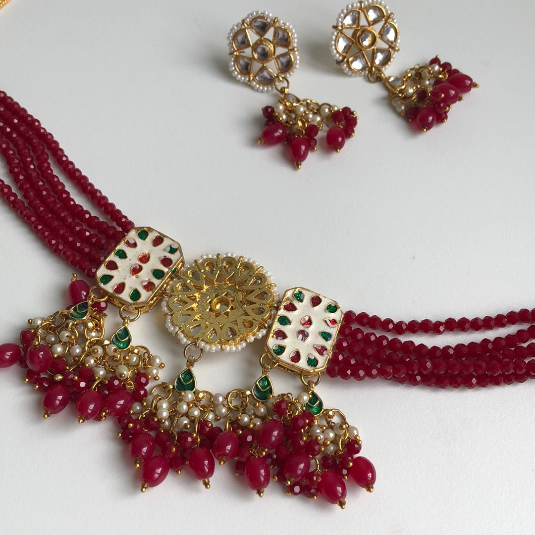 Bright Red Choker Necklace Earring Set