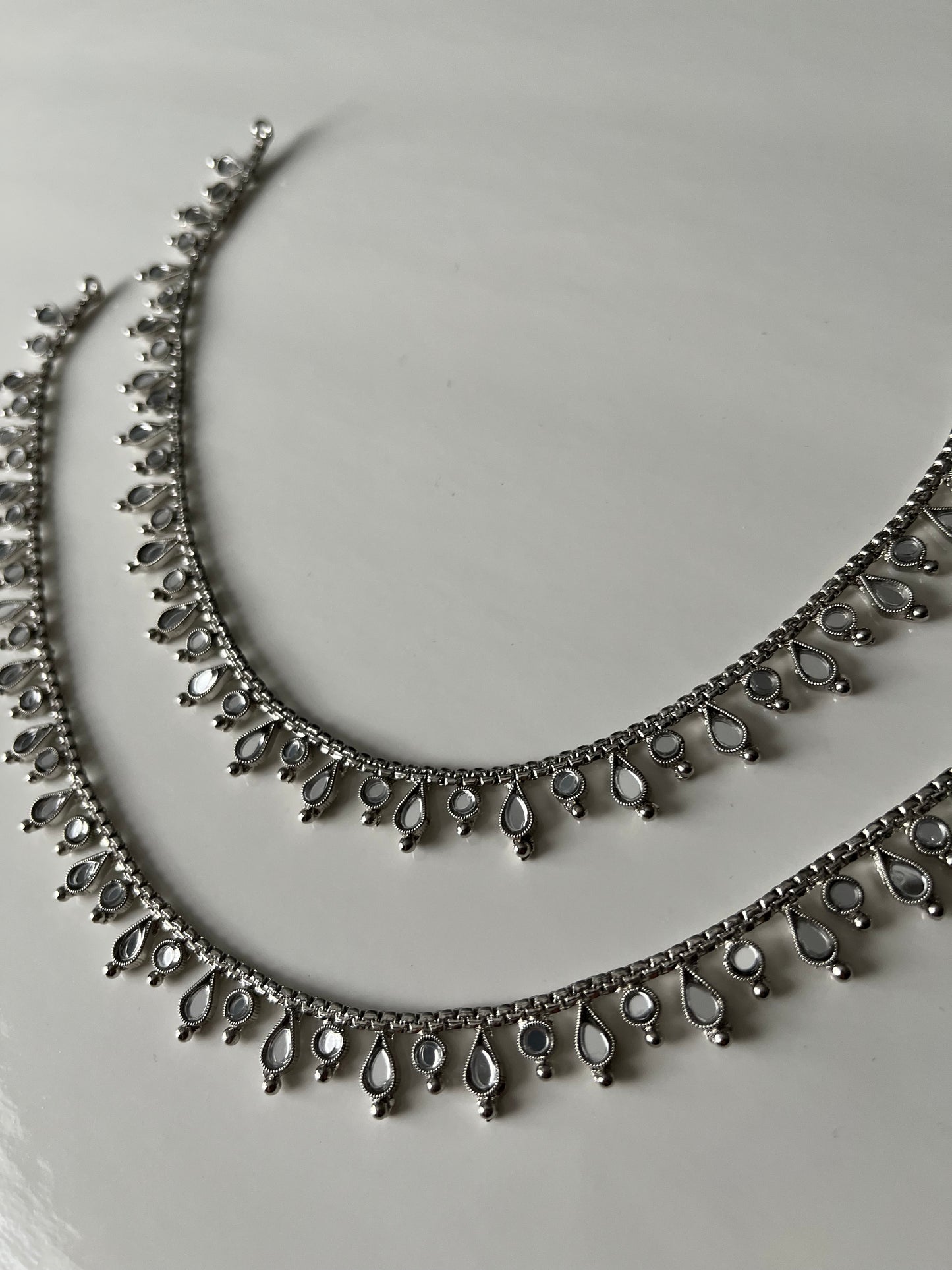 Silver Mirror Anklets Jhanjar