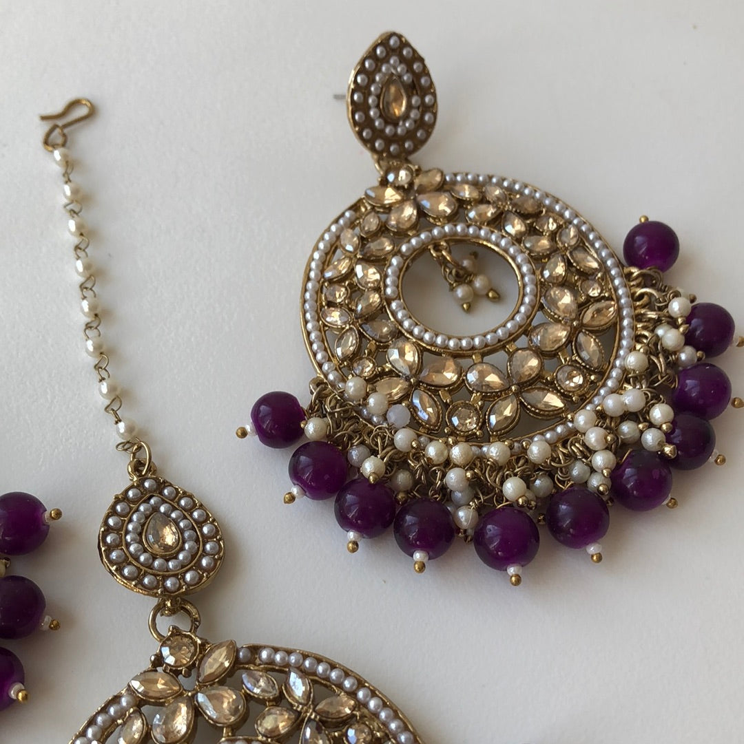 Purple Drop Earring Tikka Set