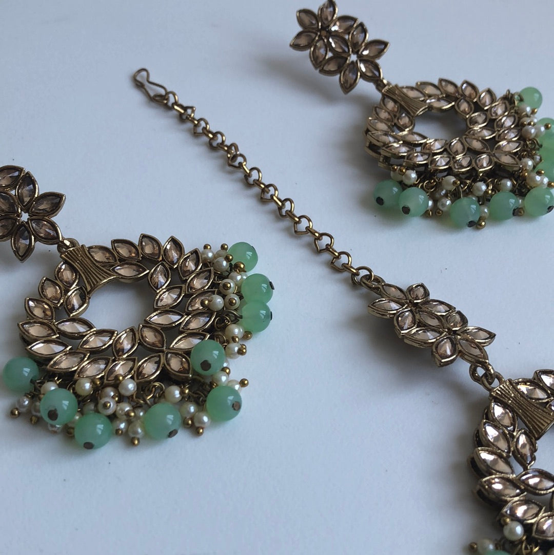 Light Green Gold Earring Tikka Set