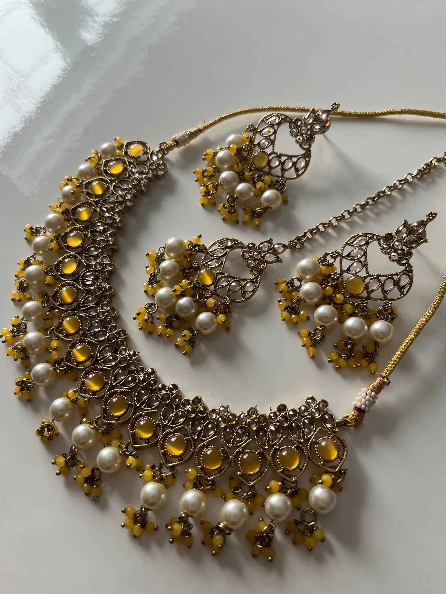 Yellow Pearl Necklace Set